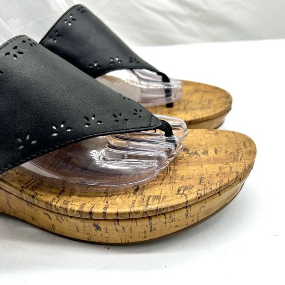 Vionic Womens Anitra Black Leather Wedge Thong Cork Sandals Flip Flops Size 11 - Picture 7 of 16